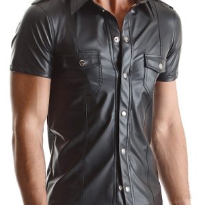 Chemise manches courtes wetlook noire Luca - Regnes