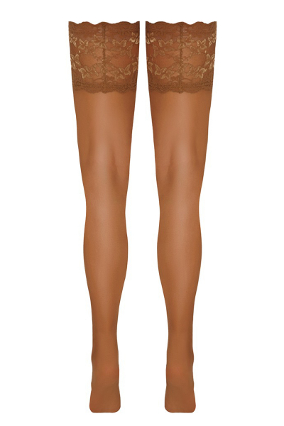 Bas autofixants large jarretière dentelle beige - Cotelli Legwear 4 Bas autofixants large jarretière dentelle beige - Cotelli Legwear – Image 4