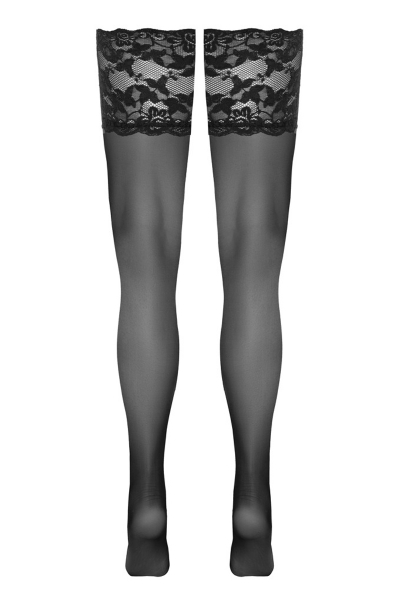Bas autofixants large jarretière dentelle noir - Cotelli Legwear 4 Bas autofixants large jarretière dentelle noir - Cotelli Legwear – Image 4