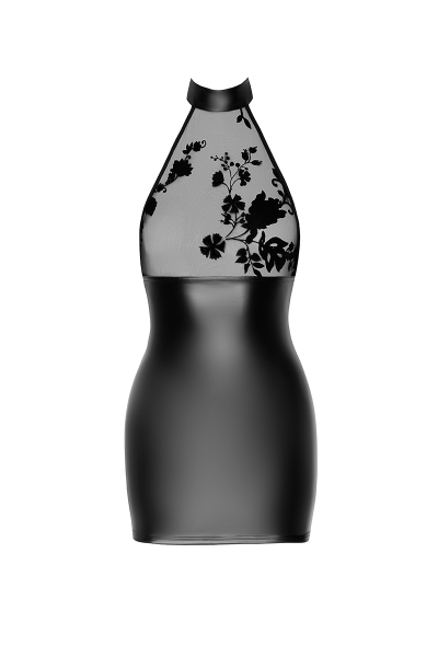 Mini robe dos nu Eros F311 wetlook et tulle floqué 4 Mini robe dos nu Eros F311 wetlook et tulle floqué – Image 4