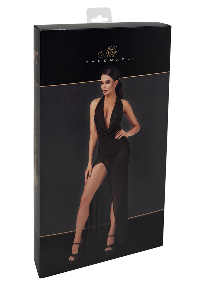 Robe longue fendue Onyx F373 - Noir Handmade 5 Robe longue fendue Onyx F373 - Noir Handmade – Image 5